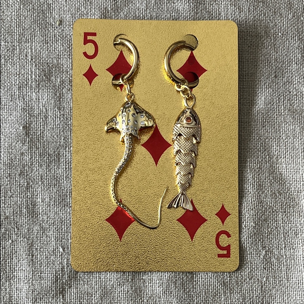 Fractal Flow Mismatched "Marea" Stingray & Fish Earrings